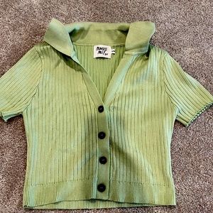 Green Princess Polly cropped button-up t shirt with collar